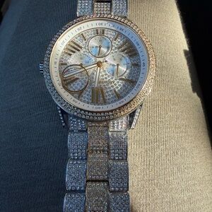 MICHAEL KORA Silver and Gold Watch with Crystals